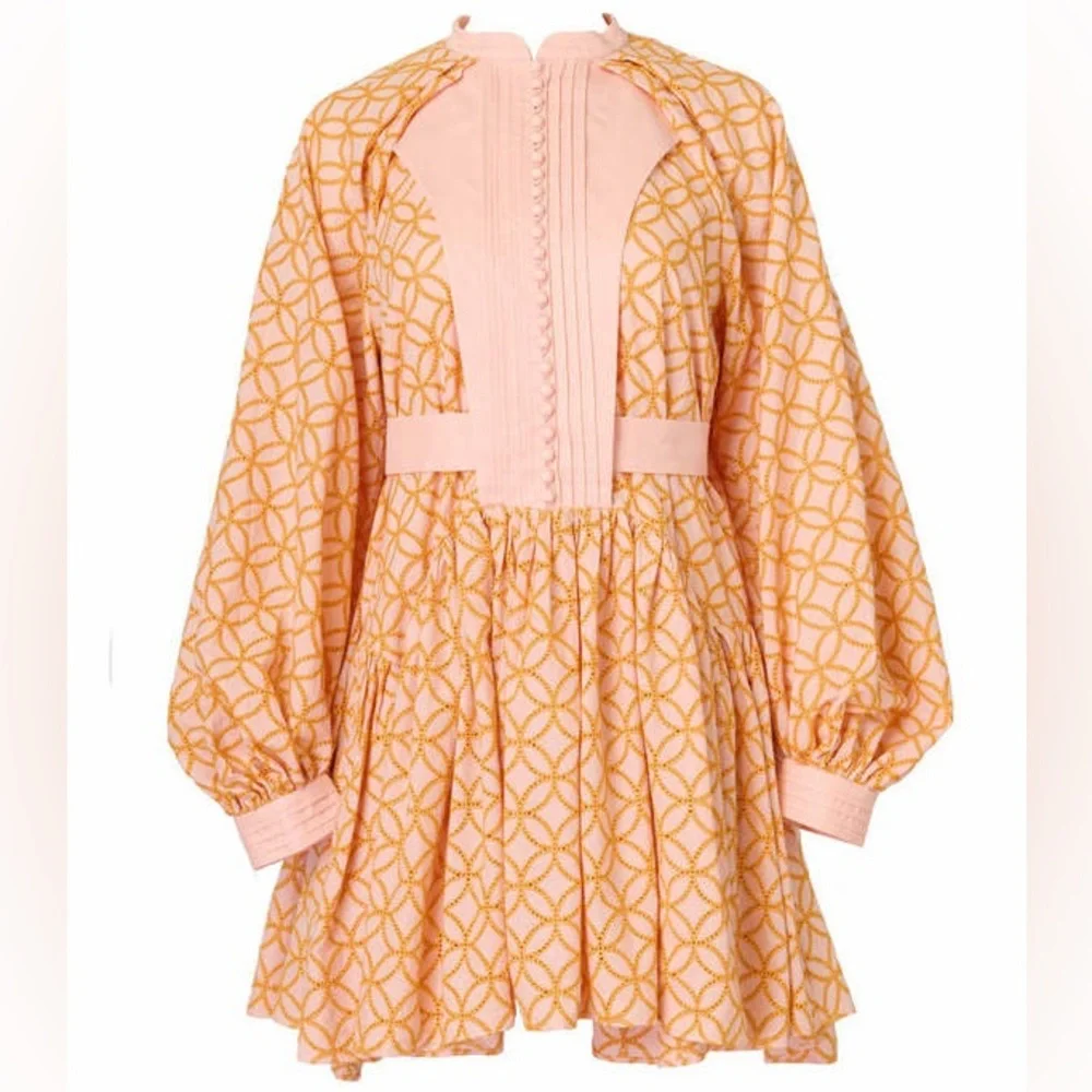 Pink & Orange Embroidered Boho Mini Dress | Anthropologie Style | Size M - Picture 1 of 4